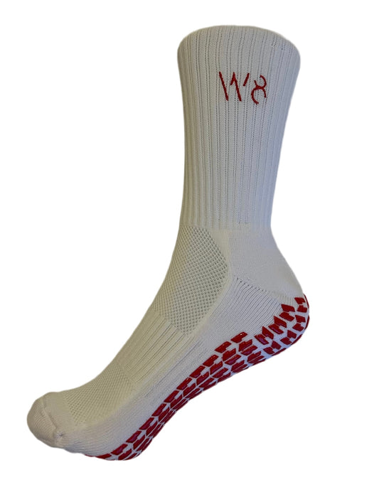 W8 Equipment White / Red Grip Socks
