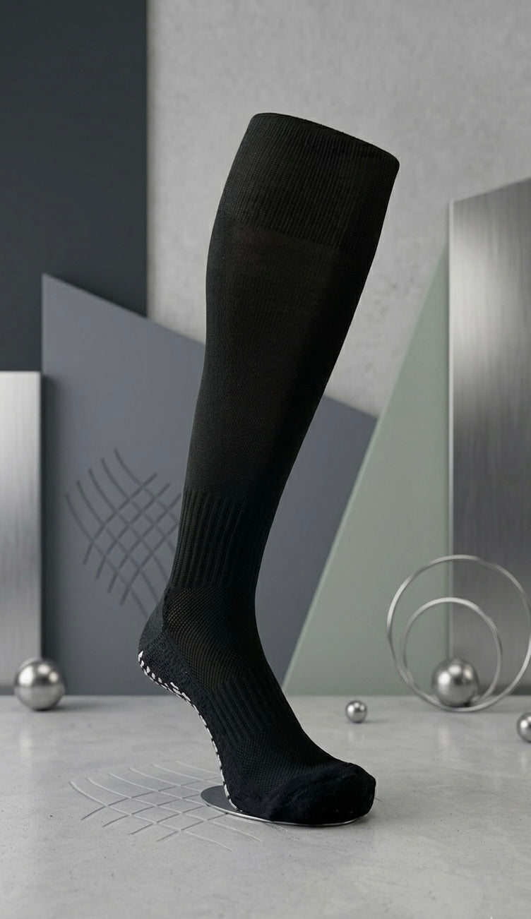 Knee Length Performance Grip Socks (Black / White)