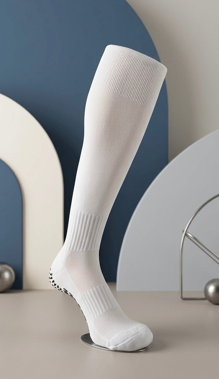 Knee Length Performance Grip Socks (White / Black)