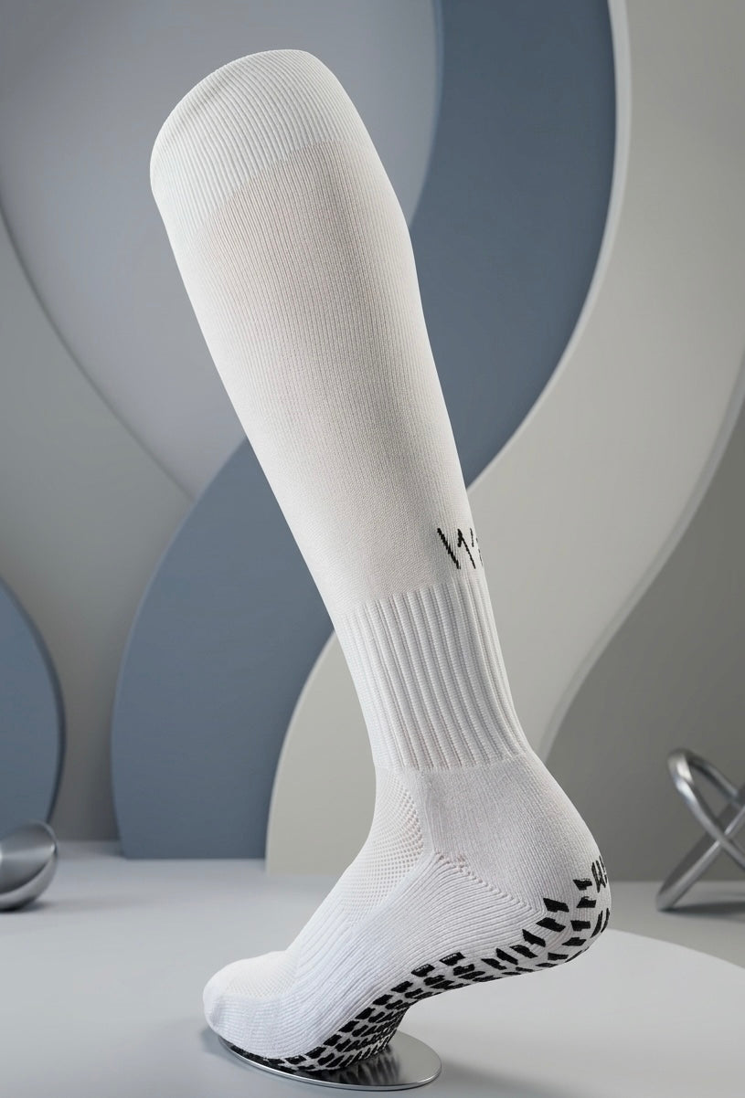 Knee Length Performance Grip Socks (White / Black)