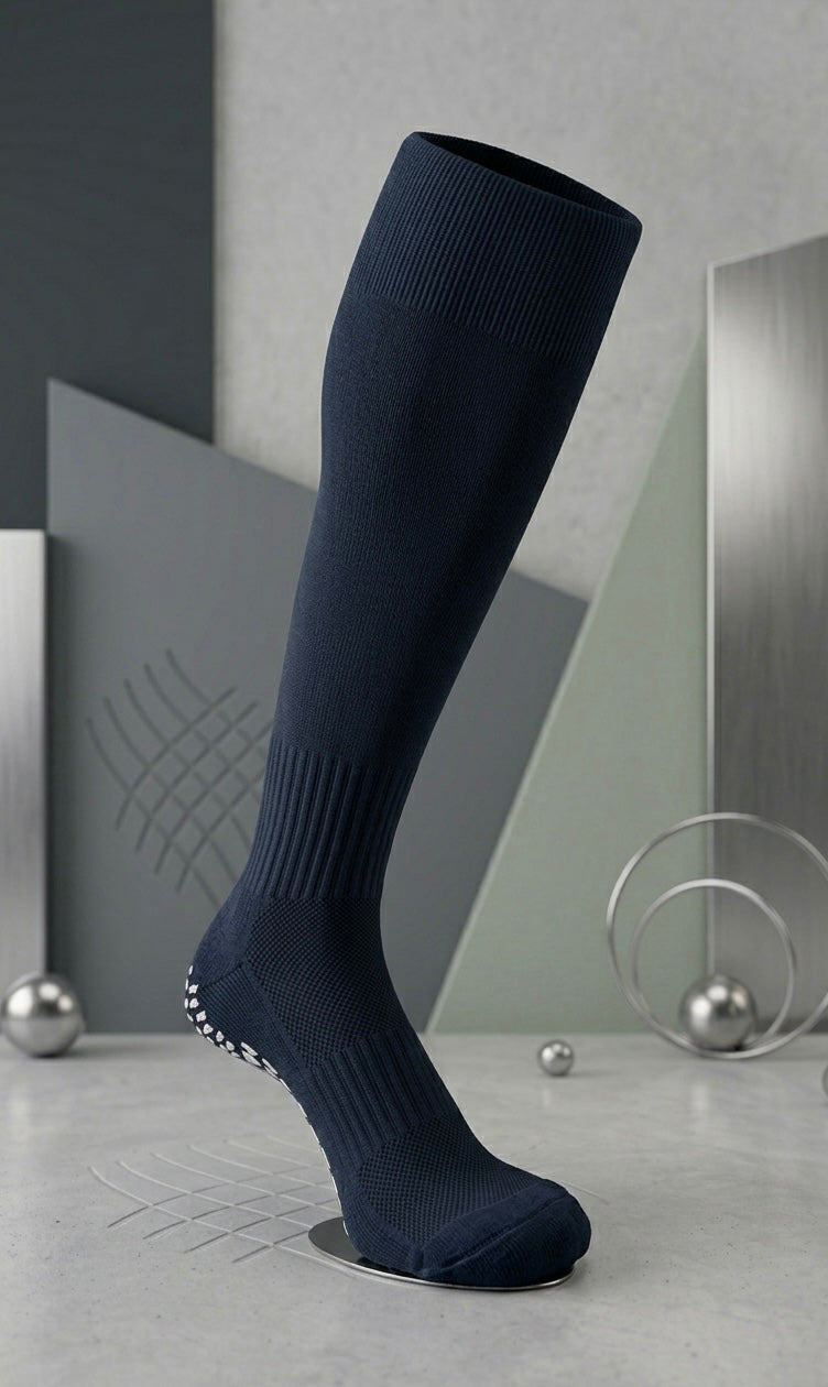 Knee Length Performance Grip Socks (Navy / White)