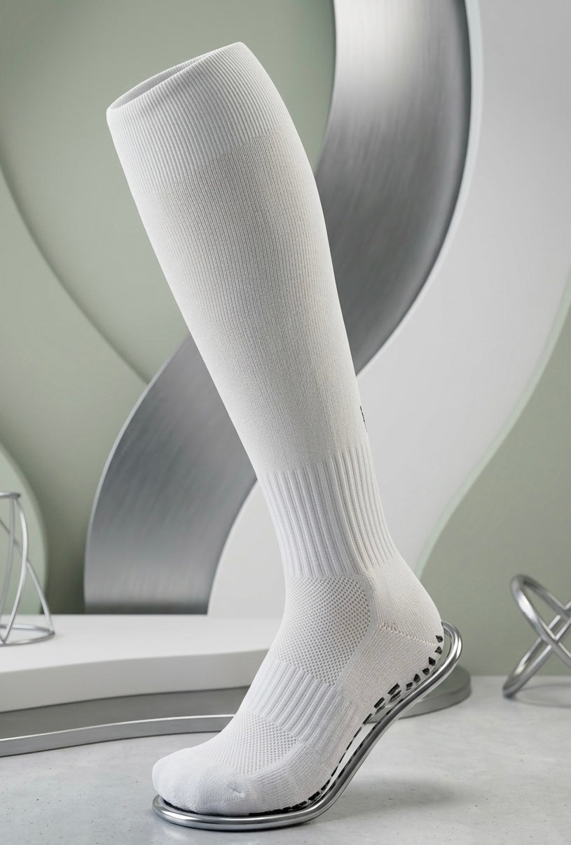 Knee Length Performance Grip Socks (White / Black)