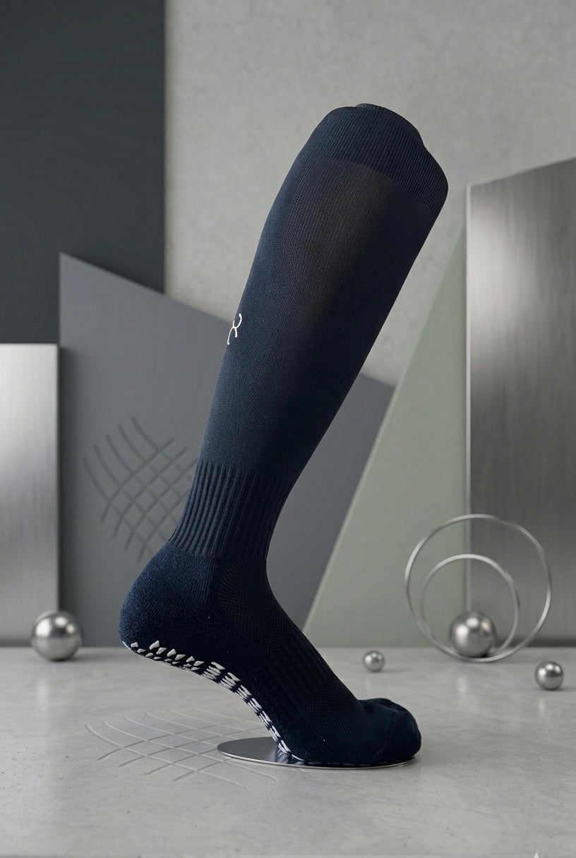 Knee Length Performance Grip Socks (Navy / White)