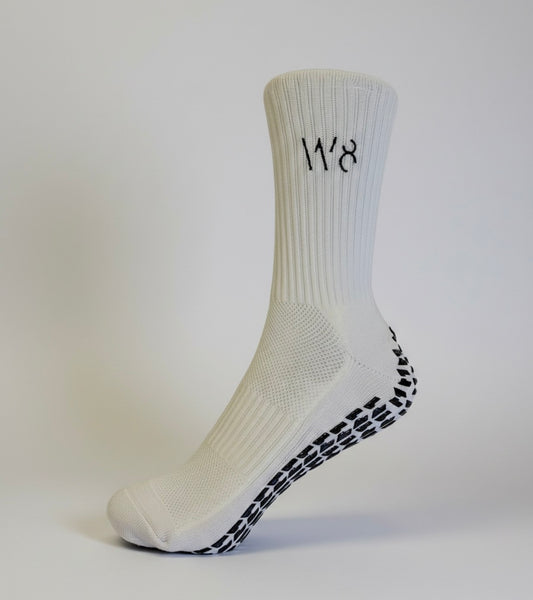 W8 Equipment White / Black Grip Socks
