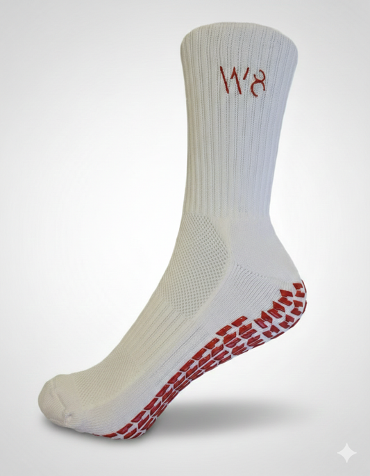 W8 Equipment White / Red Grip Socks